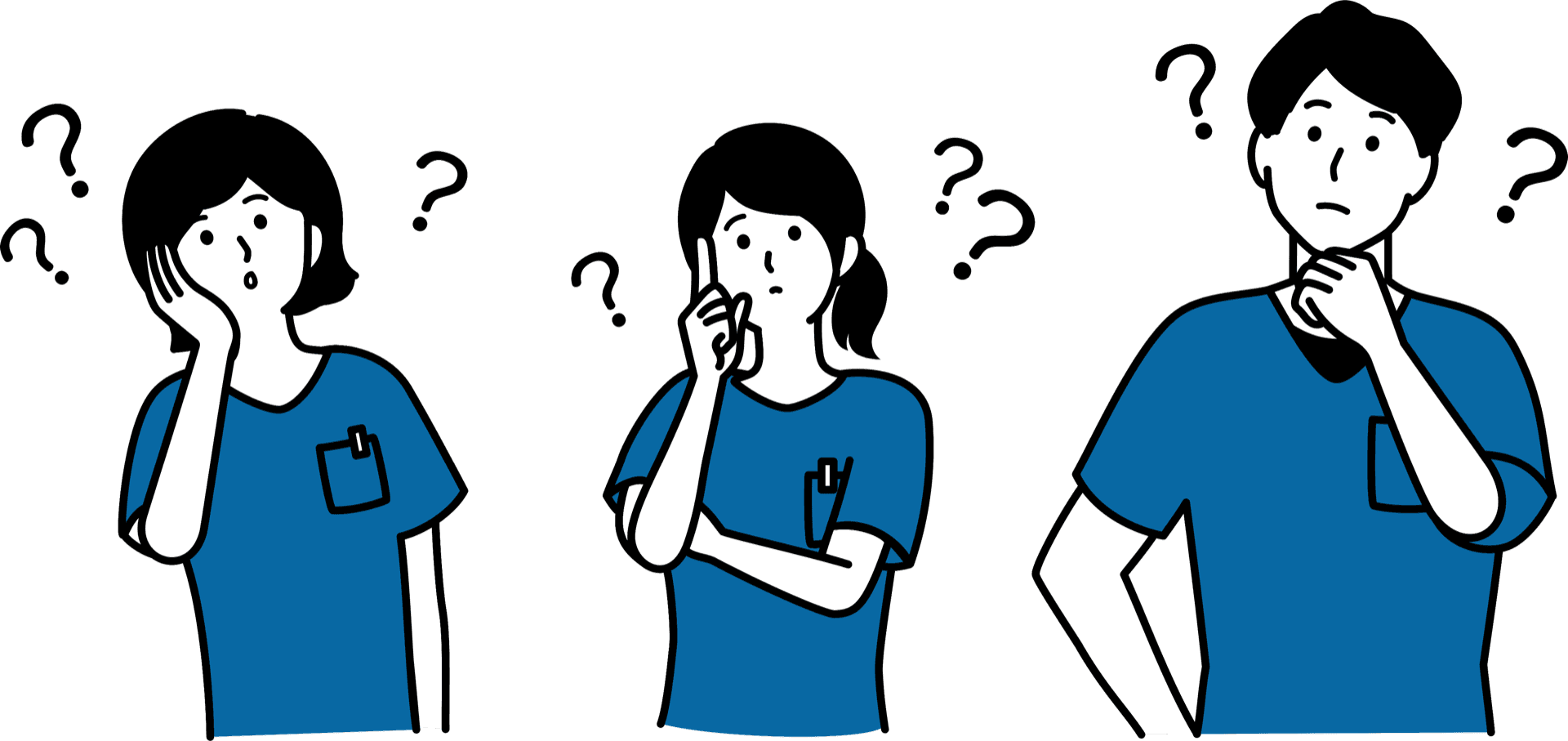 トレーニングの悩みを抱える3人のイラスト